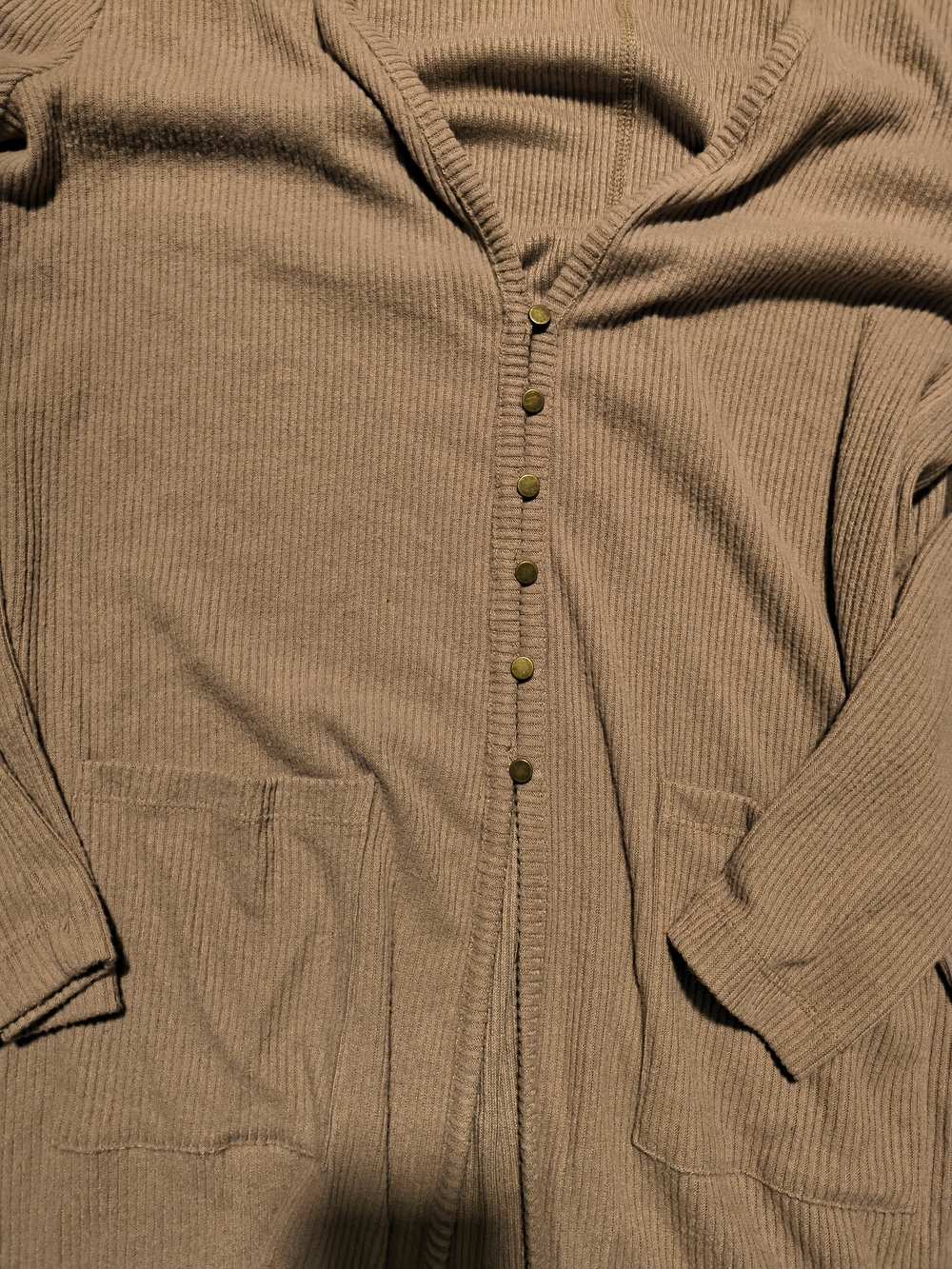 Cato Ribbed Long Cardigan Robe in Taupe - Picture 2 of 3